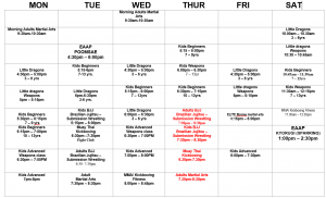 Elite Martial Arts Timetable